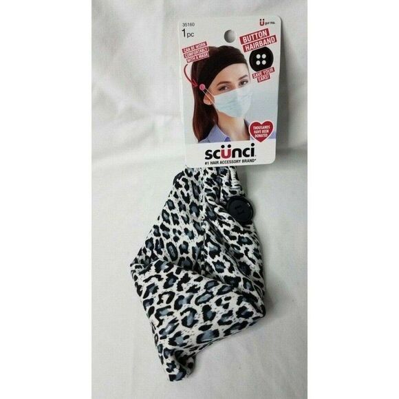 Headband Facemask Holder Scunci 1 Piece Leopard Headwrap Button Holders #35160 - Picture 1 of 5